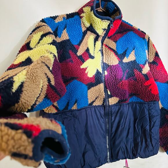 SCOTCH & SODA Teddy Fleece Anorak Flower Camo Blue Zip Up Jacket Size XS - Picture 9 of 11